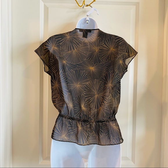 Silk Chiffon Print Deep V Pleated Blouse Size S - Picture 11 of 13